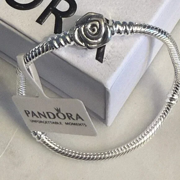 Authentic Pandora, SIZE 22CM, Silver Rose Clasp Chain Bracelet - Picture 7 of 8